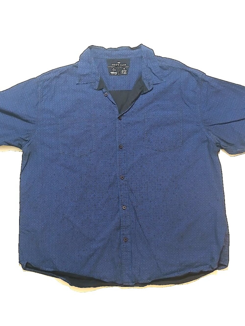Steve’s Jeans Men’s 3X Blue Geometric Short Sleeve Button Up Cotton Shirt
